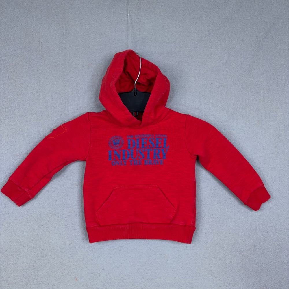 Diesel Hoodie Kids 24M Red Solid Logo Graphic Pullover Streetwear